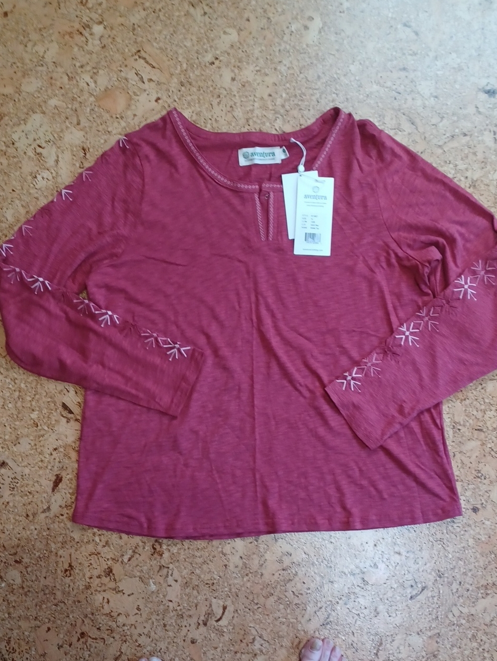 Aventura Earth Red Brielle Embroidered Long Sleeve Top Size XL NWT